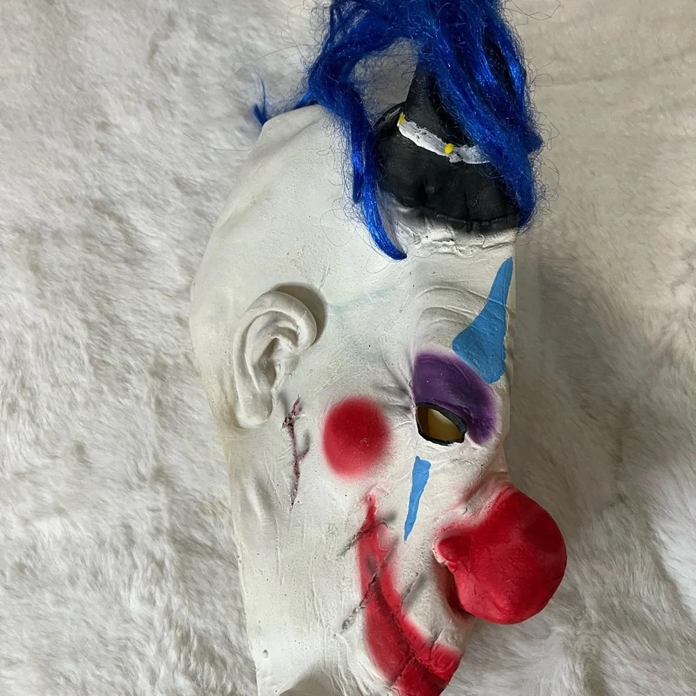 Colorful Clown Mask with Blue Hair